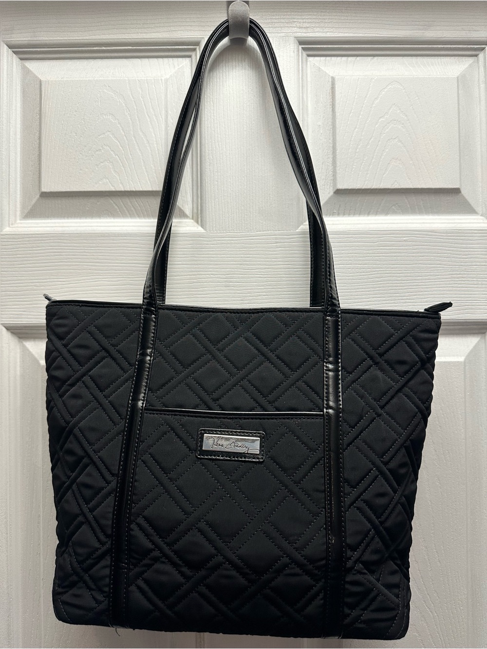 Vera Bradley Black Quilted Small Tote Bag with Patent Trim